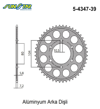 KAWASAKI 1000cc ZX-10RR NINJA 2017 Model SUNSTAR ARKA DİŞLİ 5-4347-39 ALÜMİNYUM 520